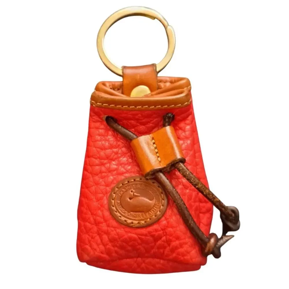 Vintage Dooney & Bourke RARE Pebbled Leather Drawstring Keychain Coin Pouch Red - Picture 1 of 7